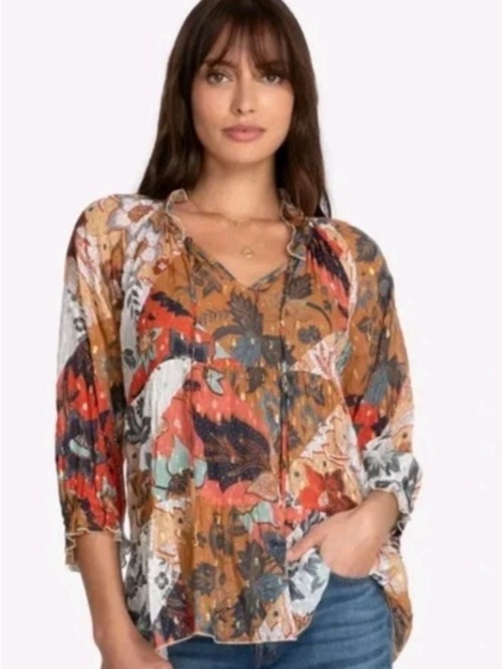 Johnny Was Claire Floral-print Tiered Chiffon Top